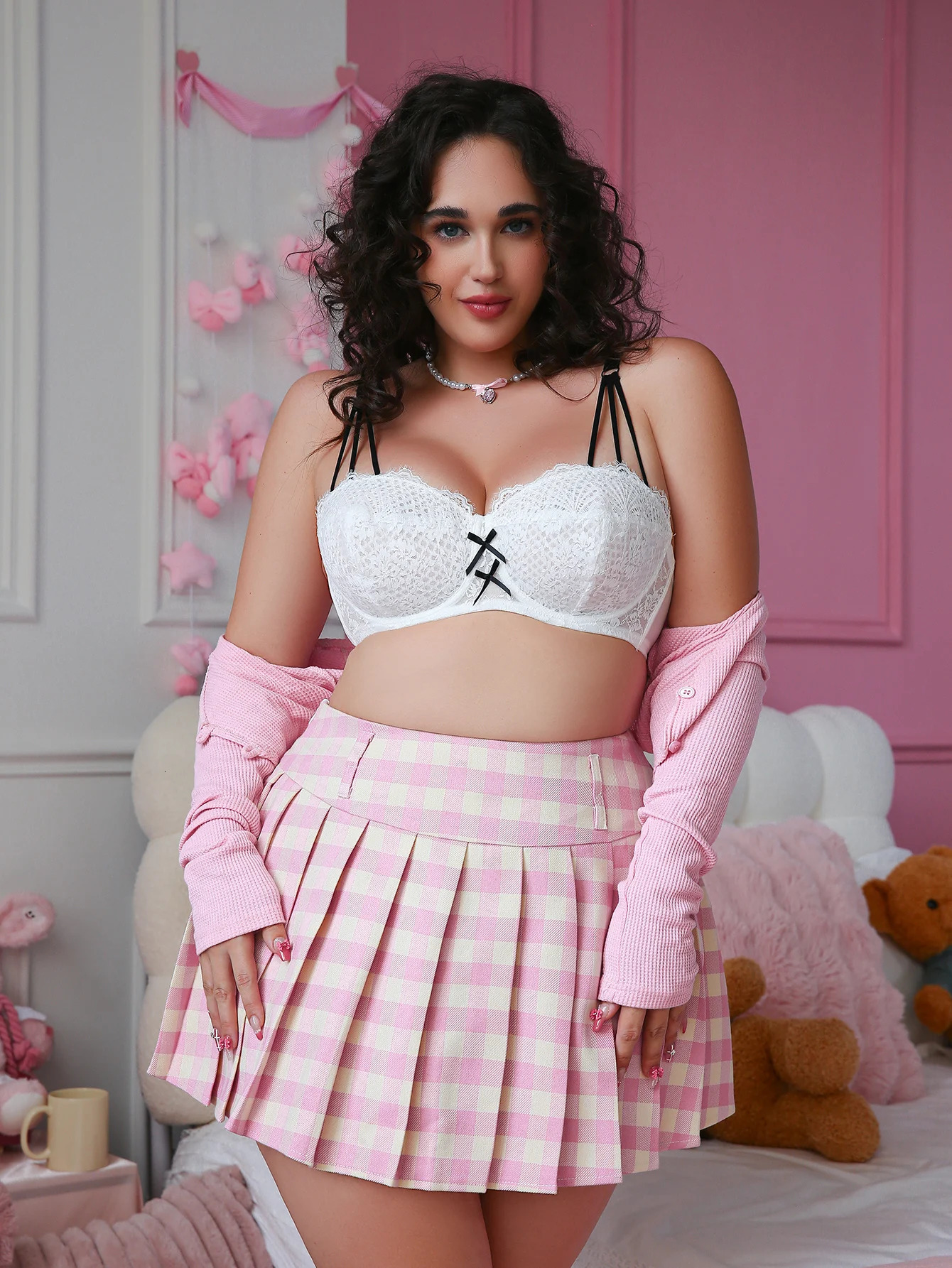 Womens plus size lingerie half cup lift and party push up lace bow n suitable for sexy women XLXXXL HR2765 250430