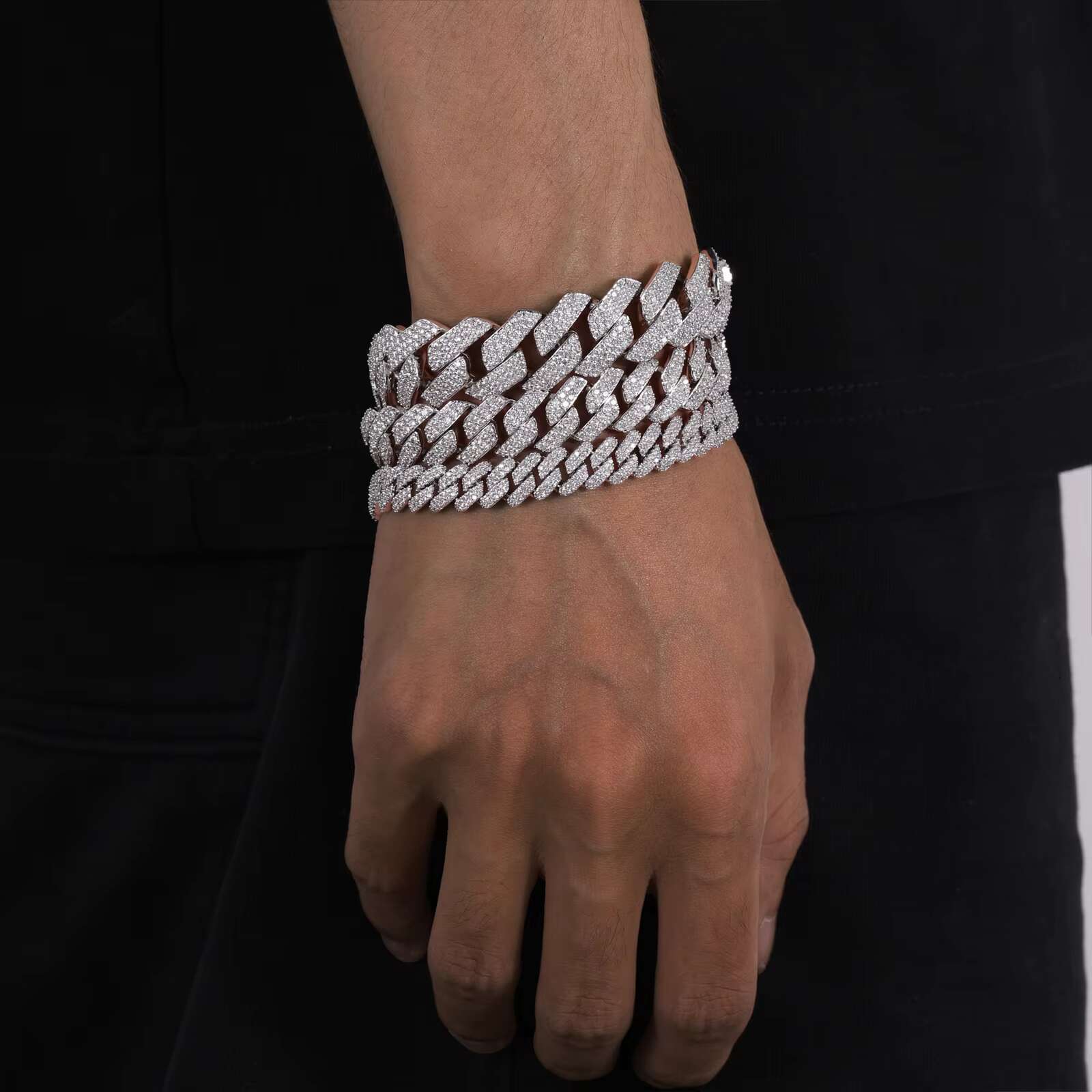 VVS D Moissanite Chain 925 Sterling Silver Hip Hop Style 6mm-18mm Prong Cuban Link Bracelet Necklace Jewelry for Gift