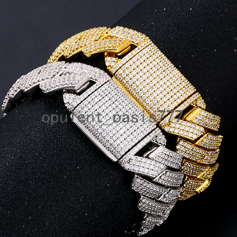 Fashion Hip Hop 20 Heavy 3 Rows moissanite Diamond Iced Out Mens Bracelet Luxury Gold Plated Cuban Link Bracelet for Men
