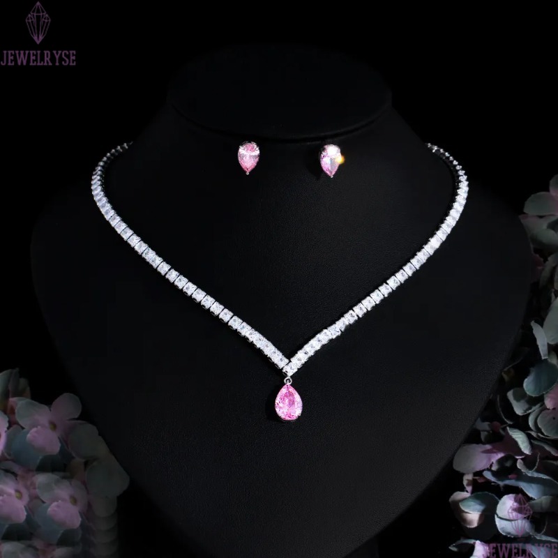 Ins Choucong Top Sell Wedding Jewelry Sets Luxury Jewelry 18k White Gold Fill Water Drop Pink 5A Cubic Zircon Party Gorgeous Party Women Stud Earring 
