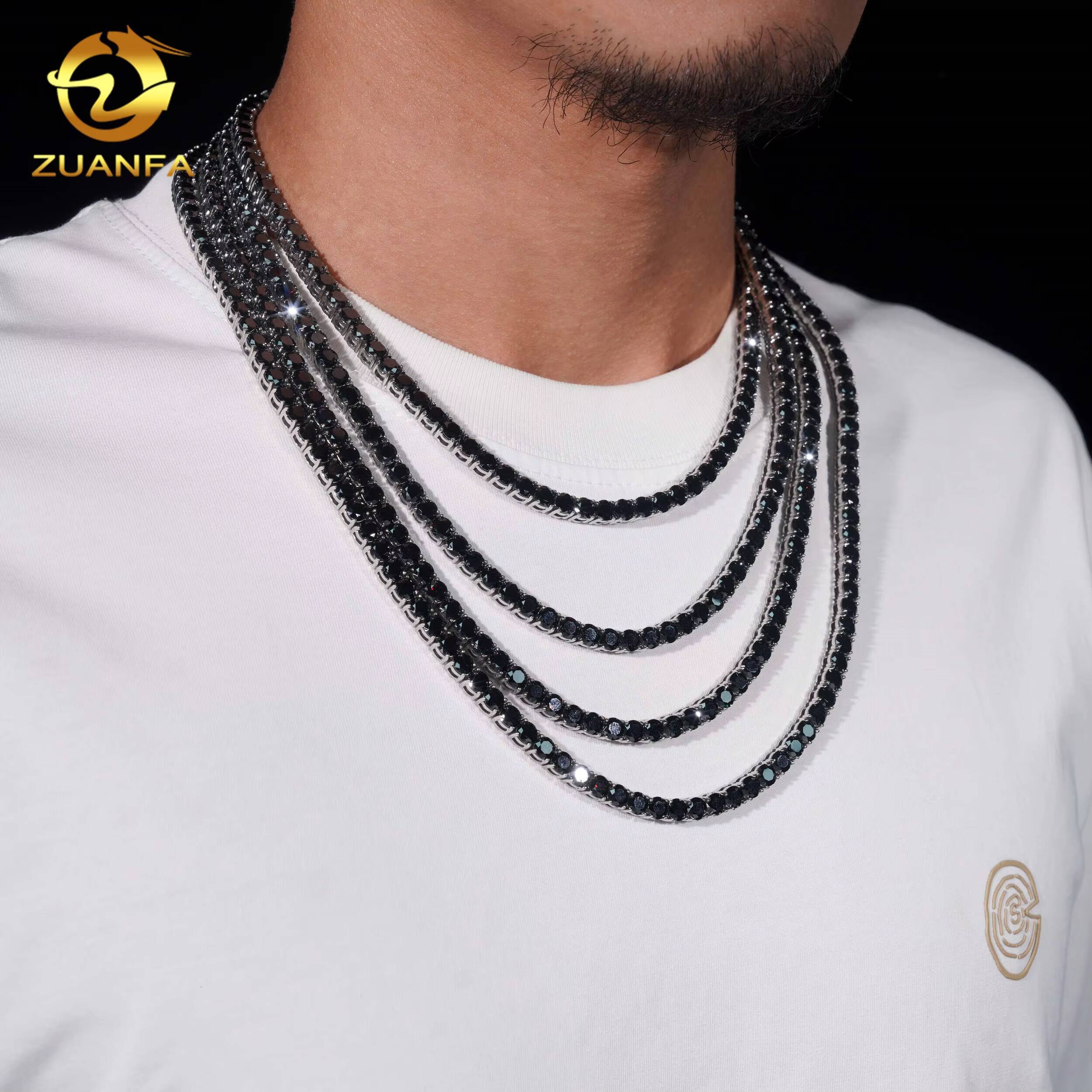 Wholesale Fast Shipping 316L Stainless Steel Tennis Chain Iced Out Jewelry Hip Hop Black Moissanite Diamond Tennis Necklace