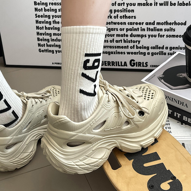 Thick Soled Perforated Women Lace Up Sports Running Dad Shoes Driving Water Cool Slippers For Women In Summer Ddmysaturn