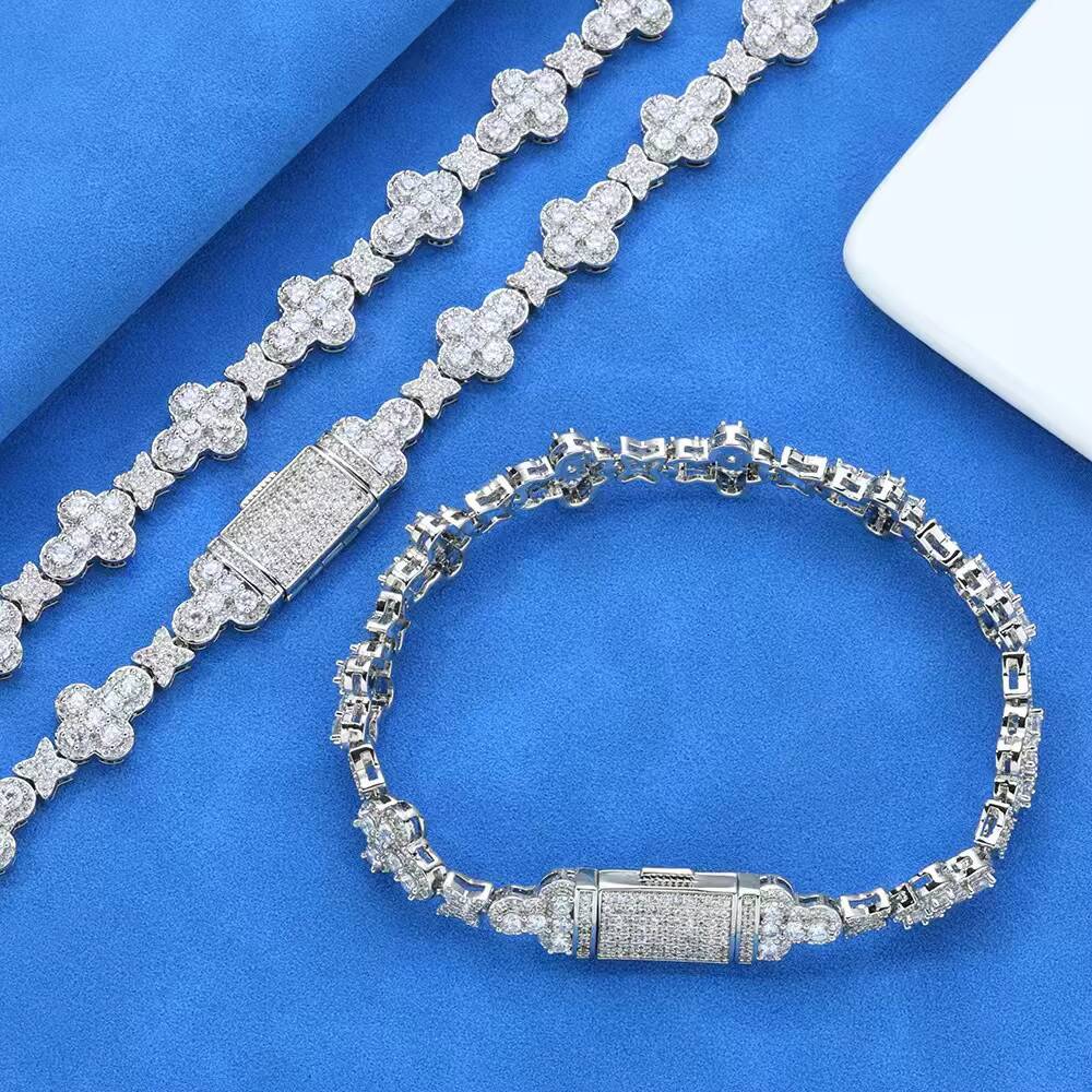 Fashion 10mm 925 Sterling Silver VVS Moissanite Diamond Iced Out Star Cross Link Men Women Bracelet