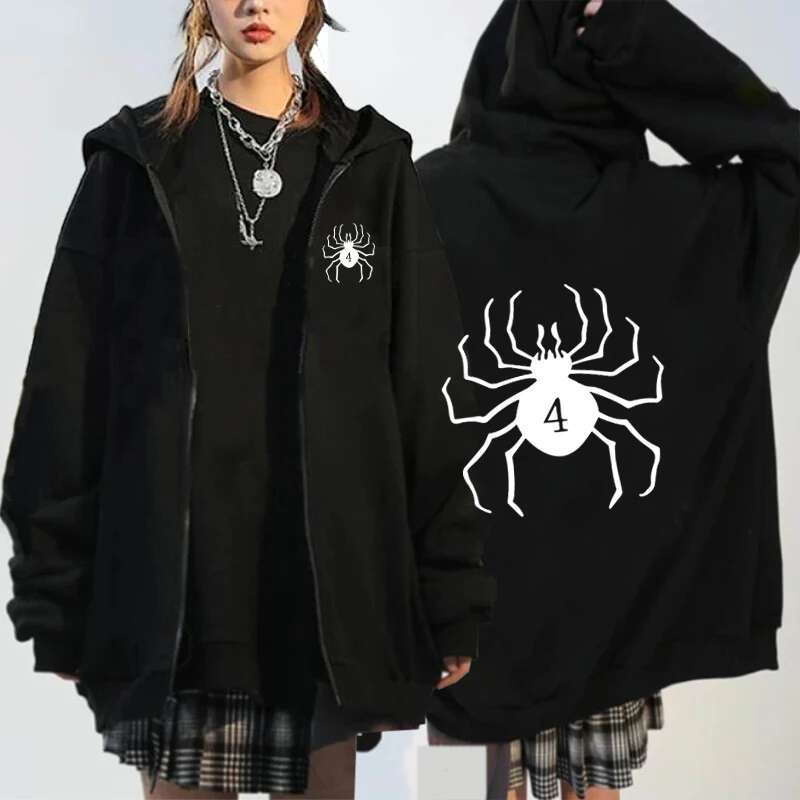 X Hunter Spider Print Anime Zipper Hoodie Men Women Gothic Y2K Zip Up Jacket Hoodies Casual Sweatshirt Coat Streetwear fashion clothing women