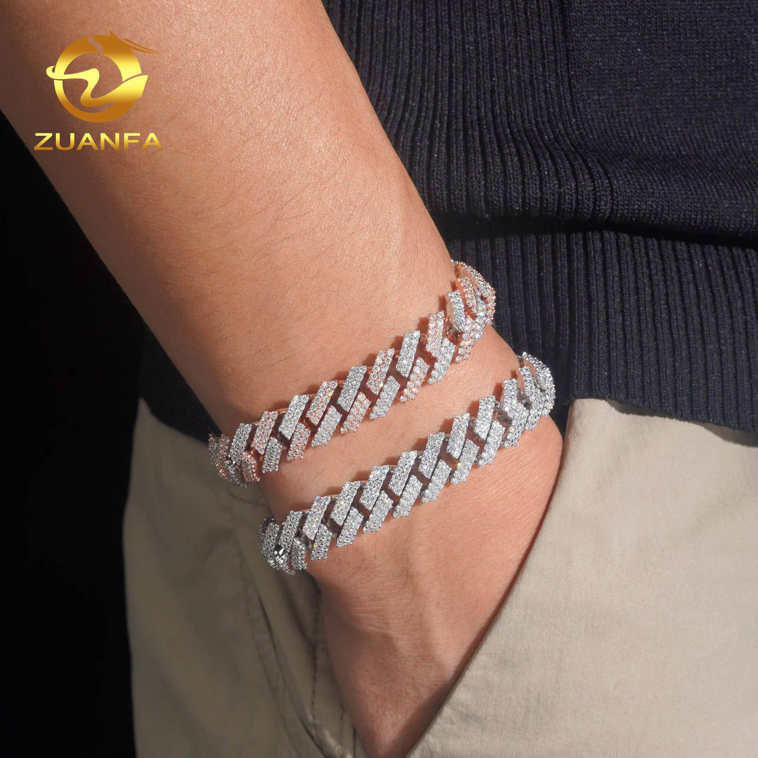 USA Local Stock Cuban Chain Moissanite Hip Hop Jewelry 12mm Diamond Cuban Link Chain 925 Silver Iced Out Cuban Bracelet for Men