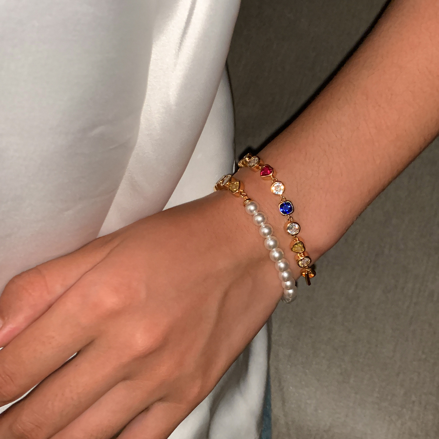18K Real Gold Plated Zircon Heart Pearl Light Luxury High-end Feel Bracelet Personality Fashion Versatile Jewelry for Women - view 3