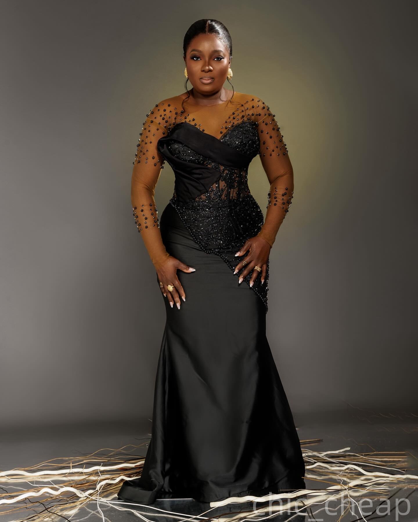 Mermaid Black Plus Size Prom Dresses 2025 Pearls Lace Satin Full Sleeves Evening Formal Party Second Birthday Engagement Gowns Dress For Special Occas