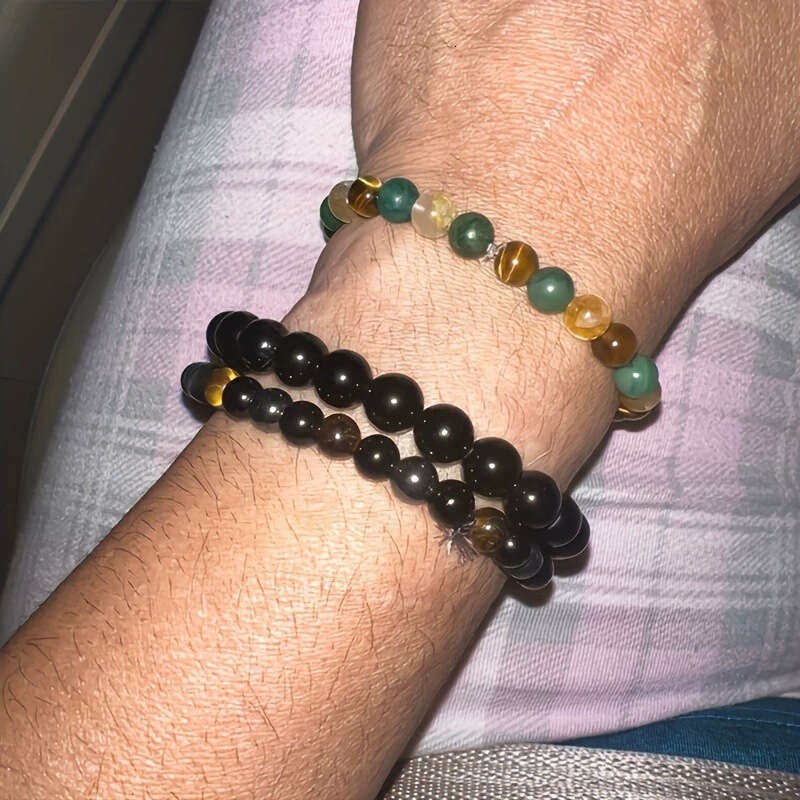 TemuTK Natural Tiger Eye Stone Yellow Crystal Turquoise Bracelet