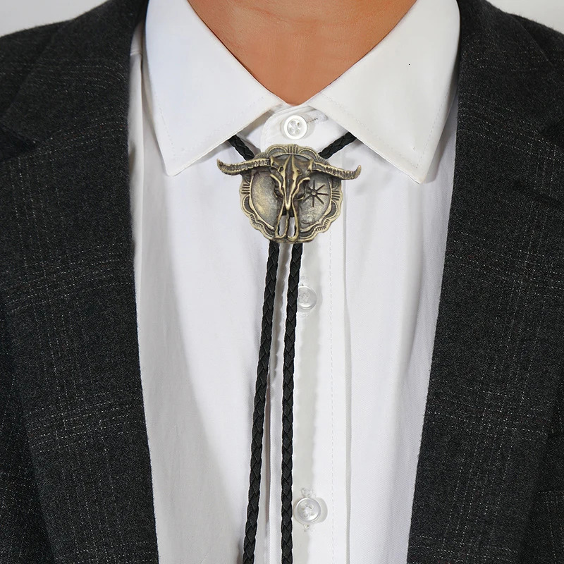 Arrial Western Southwest Longhorn Steer Cow Skull Shield Leather Rodeo Bola Bolo Neck Tie Top Fashion Shirt Accessories Tie 250430