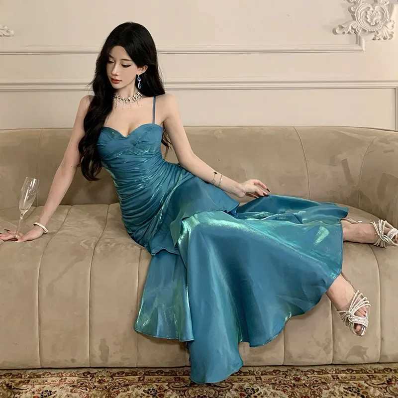 Blue Mermaid Goddess long dress chest cushion strapless dress birthday party coming of age ceremony intimate friend gathering W250430
