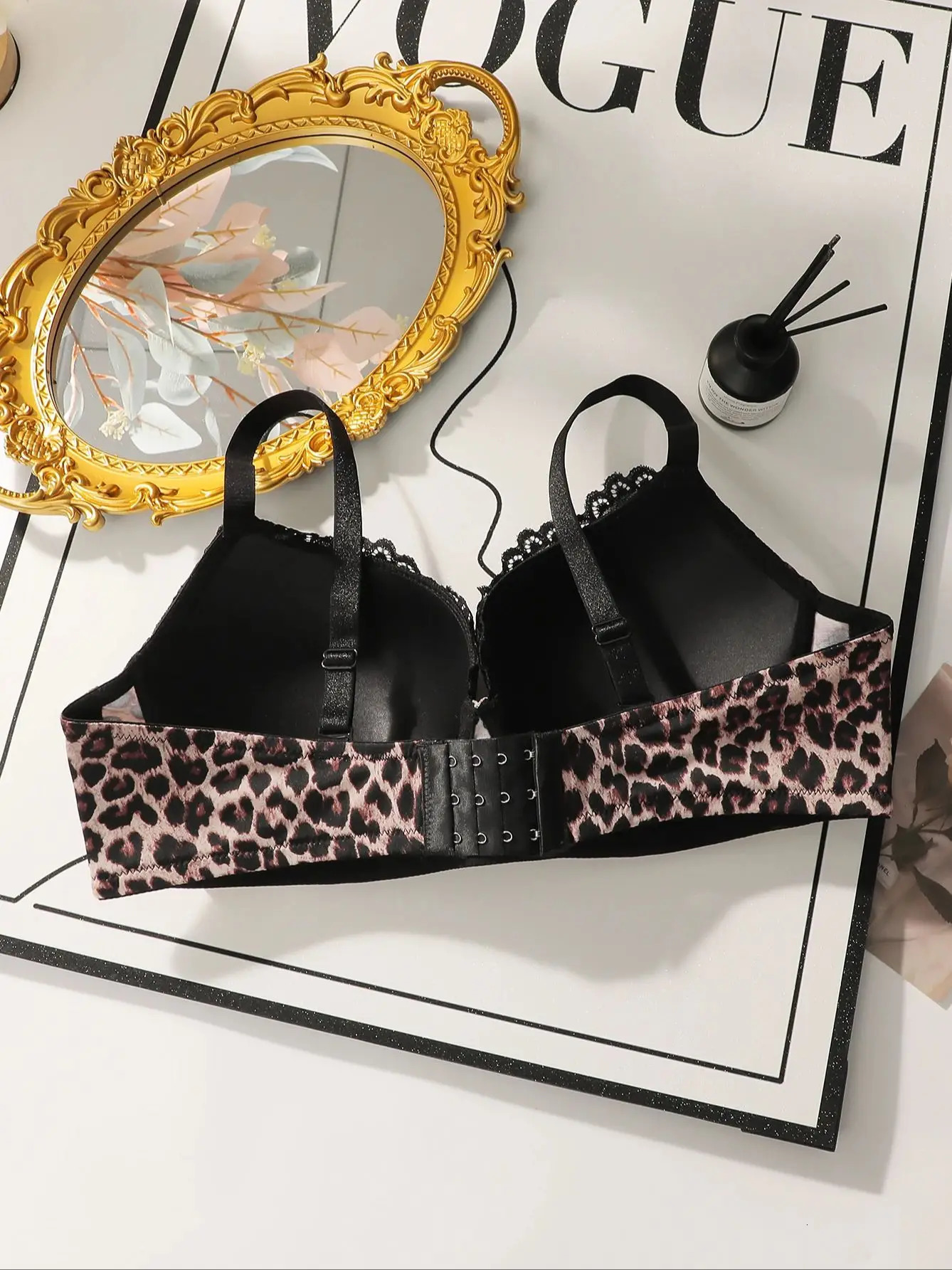 Viomisha womens plus size bra leopard print push up steel loop daily 90D105D 250430