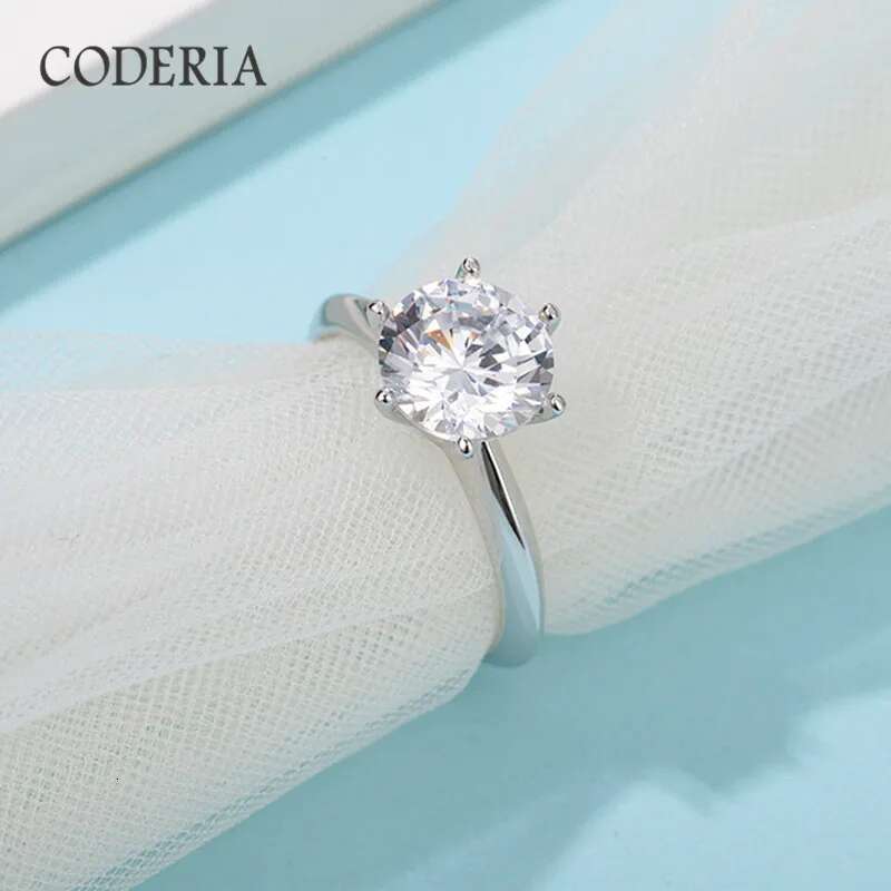 T Home Classic 6 Claw Moissanite Ring Female 18K White Gold Crown 3 Carat Wedding Engagement Ring Party Exquisite Gift Jewelry