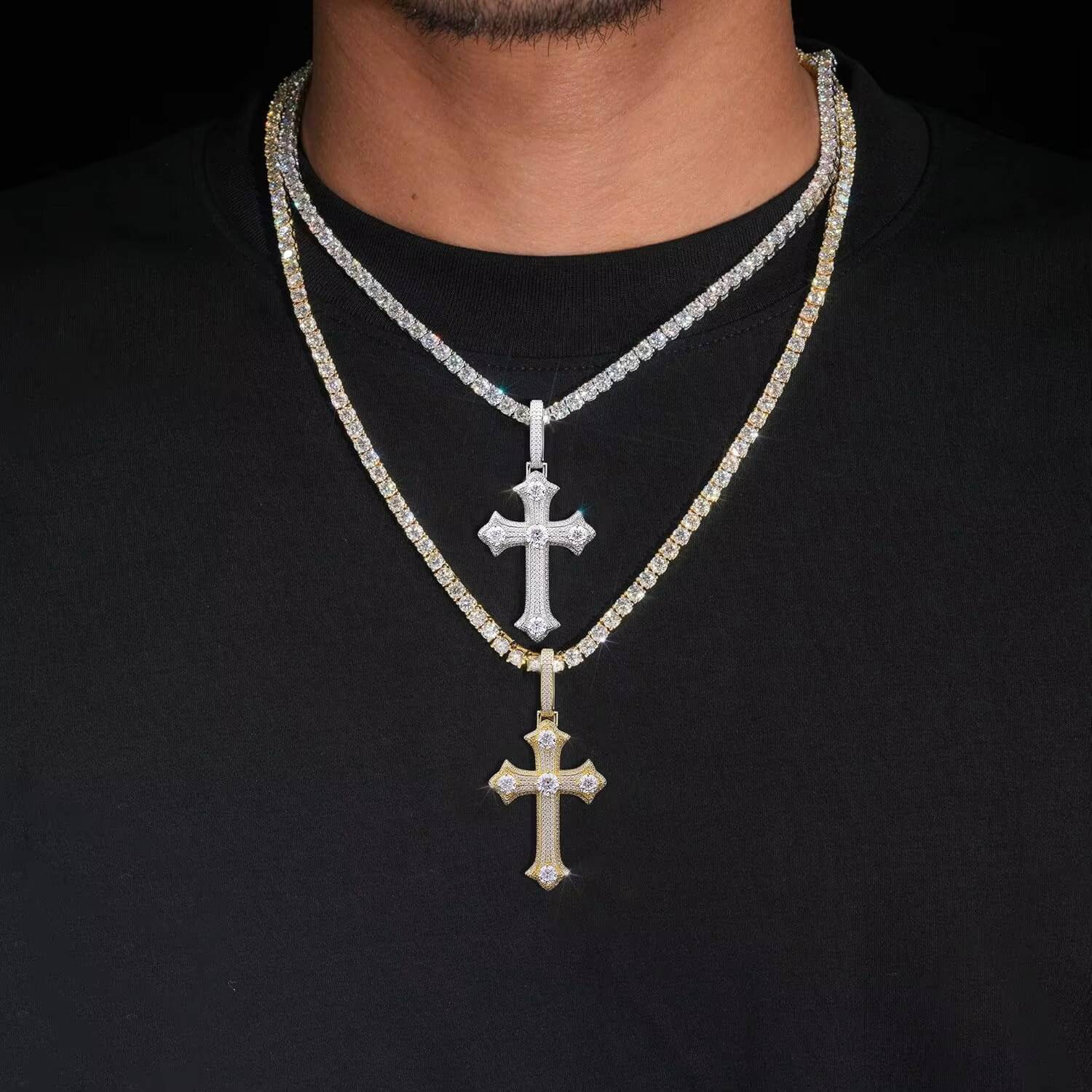 In Stock Retail Price Best Selling Unique Design Iced Out Hip Hop Jewelry 925 Silver Baguette Moissanite Diamond Cross Pendant