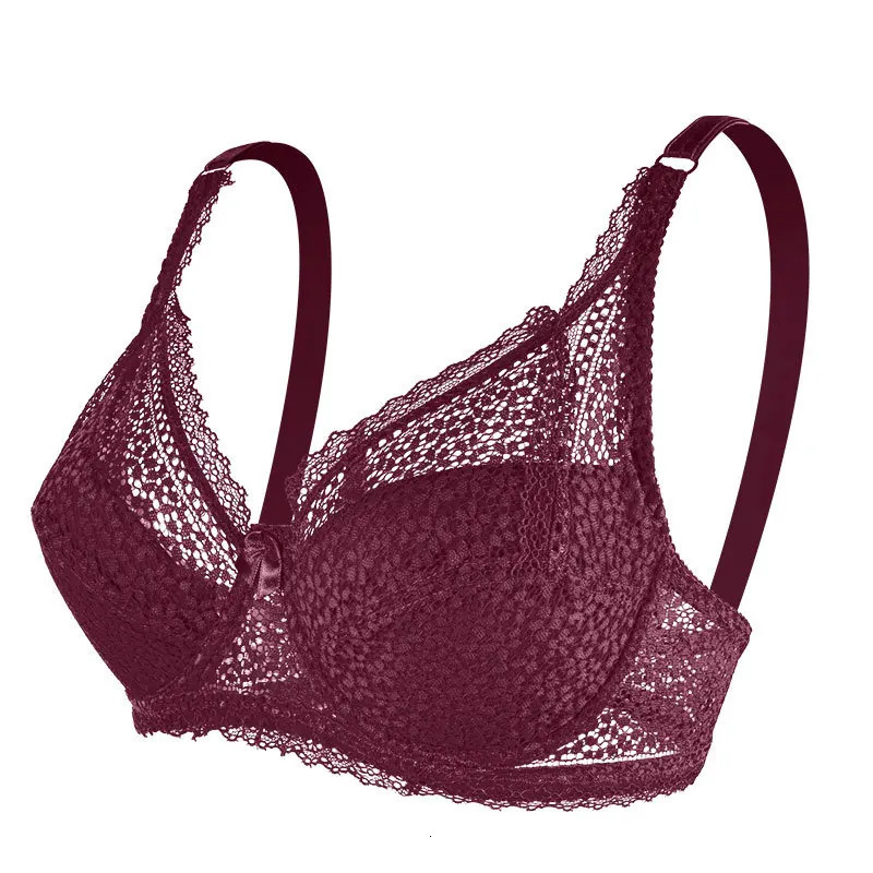 Large breasted lace plus size womens bra top support breathable and comfortable steel ring bow tie thin section gathering 250430