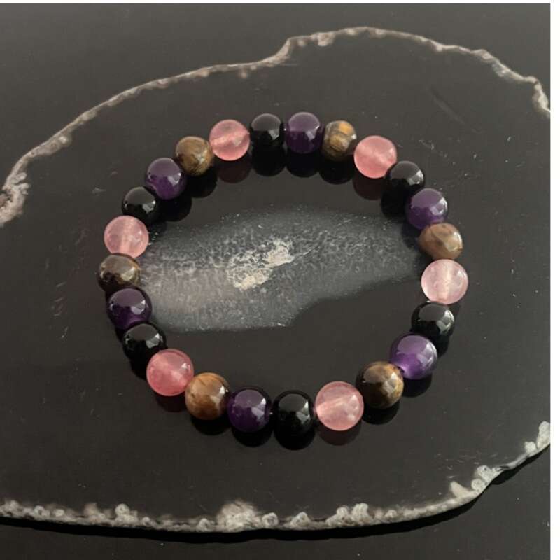 Temu Xiyin TK Natural Black Shoulder Stone Tiger Eye Strawberry Obsidian Purple Crystal Bracelet Batch