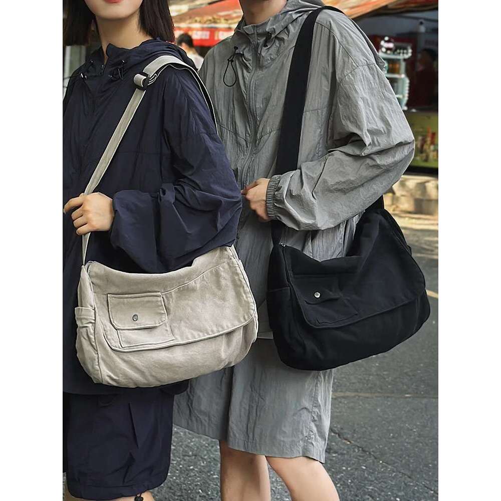 Casual Canvas Messenger Versatile Flip Large Capacity Shoulder Book Student Adjustable Crossbody Bag For Men Women