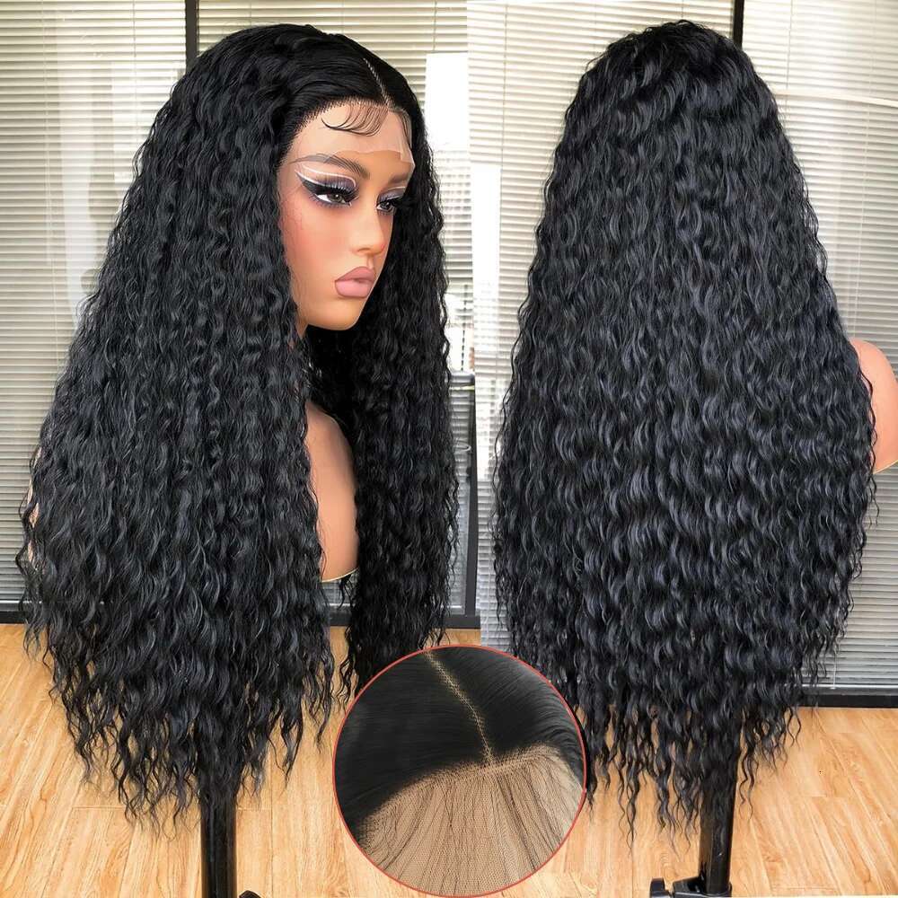 Curly Lace Front 13*3 For Black Women Long Deep Wave Synthetic Wigs With Baby Hair Heat Resistant Fiber Glueless