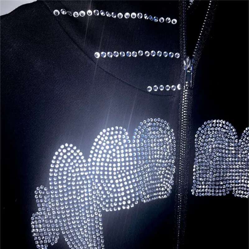 Grunge Full Zip Up Y2k Rhinestone Tooth Spider Web Pattern Hoodies Oversized Goth Hoodie Men's Haruku Punk Sweatshirt Jacket fashion clothing wom