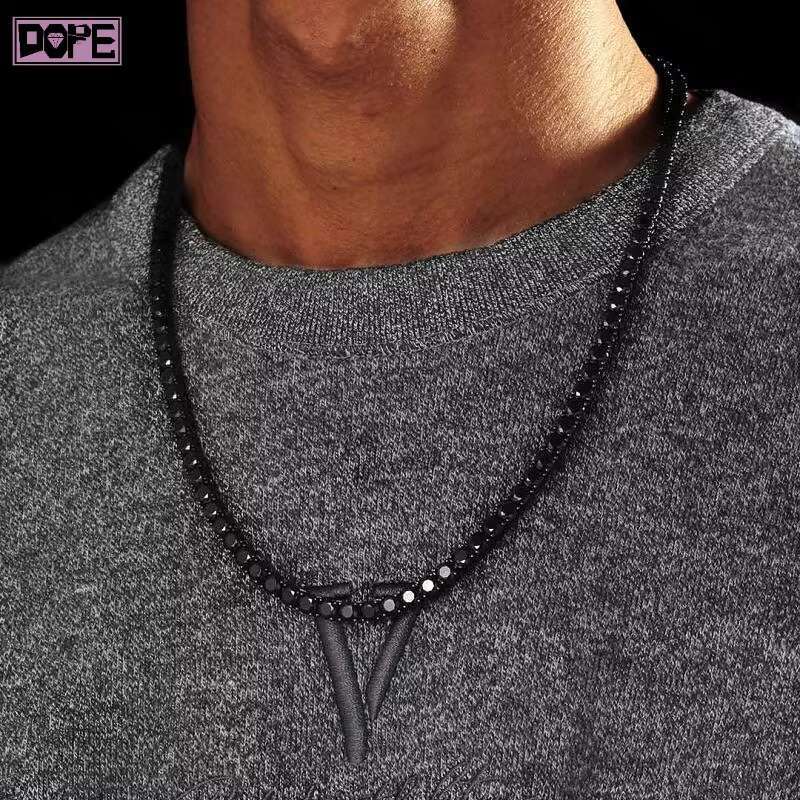 Hiphop Tennis Chain Moissanite 5mm Black 925 Silver Custom VVS Iced Out Moissanite Tennis Chain