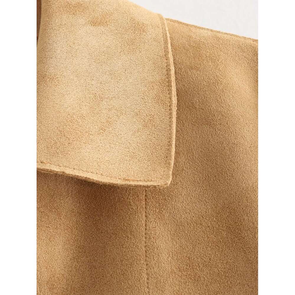 PRINTKAOIR Casual Solid Suede Women's Lapel Buttons New Fall Autumn Fashion Jacket Coat