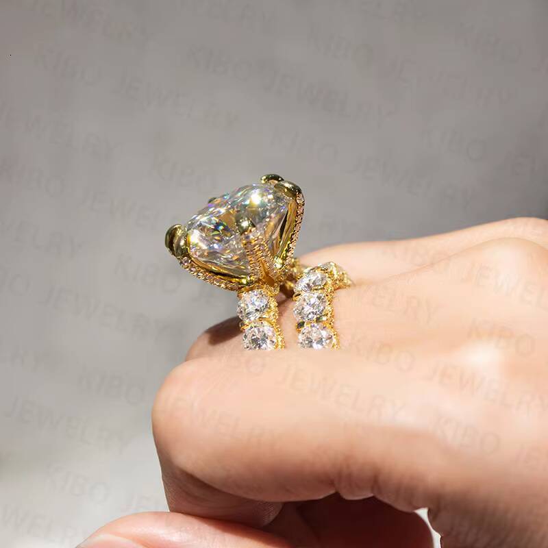 Gold Plated 925 Silver Fine Jewelry Rings VVS Moissanite Diamond Engagement Rings for Women Wedding Ring
