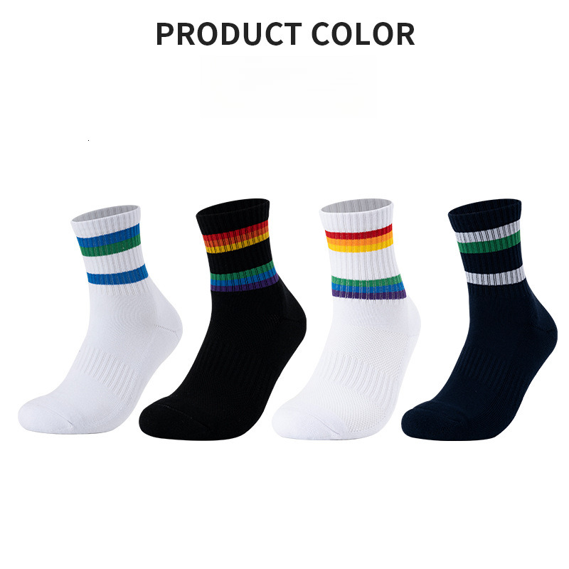 Summer anti slip and sweat absorbing combed cotton badminton thickened mid tube towel bottom socks, professional sports socks