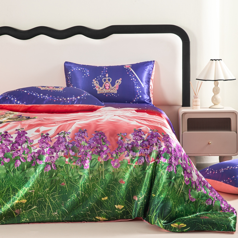 PatPat Luxury Silk Bedding Set Lavender And Princess Designs in Elegant Purple Twin/Queen Sizes