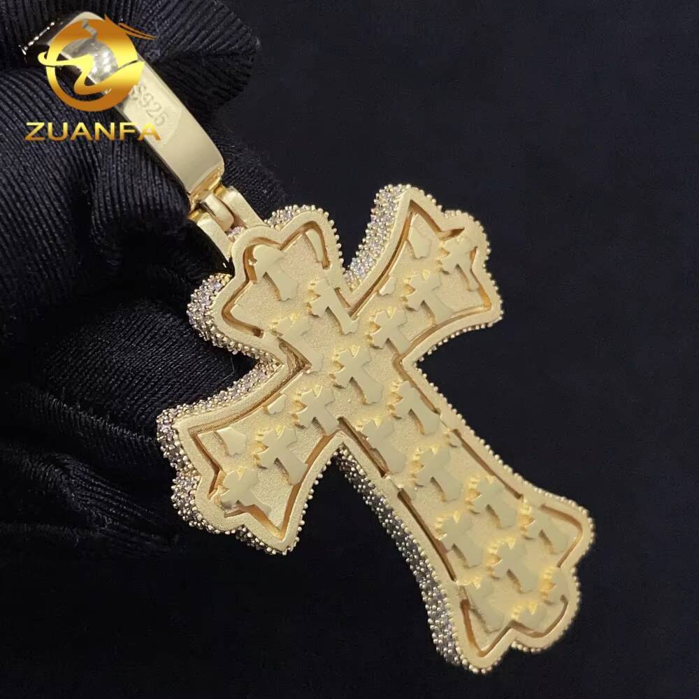 New Style RTS GRA Cert Pass Diamond Tester Solid 925 Silver Gold Plated Iced Out Colorful Fancy Moissanite Cross Hip Hop Pendant