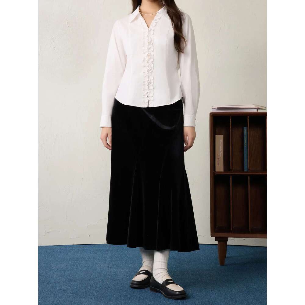 DUSHU Plus Size Women's Unique Design V Neck 2025 Spring New Commuting Casual V-Neck White Chic Shirt For Women 25Ds81055