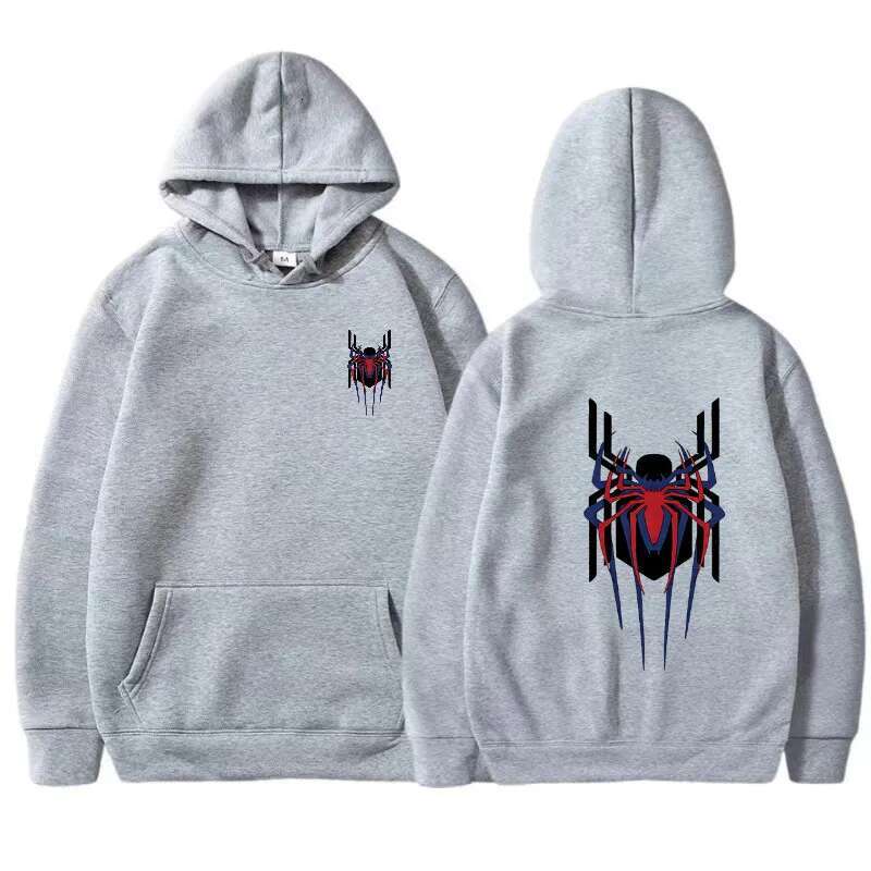 fashion New Street Fashion Deep Red Spider Print Sweatshirt Brushed Fleece Women's Casual Fun Loose Hoodie Men's Wear fashion clothing women