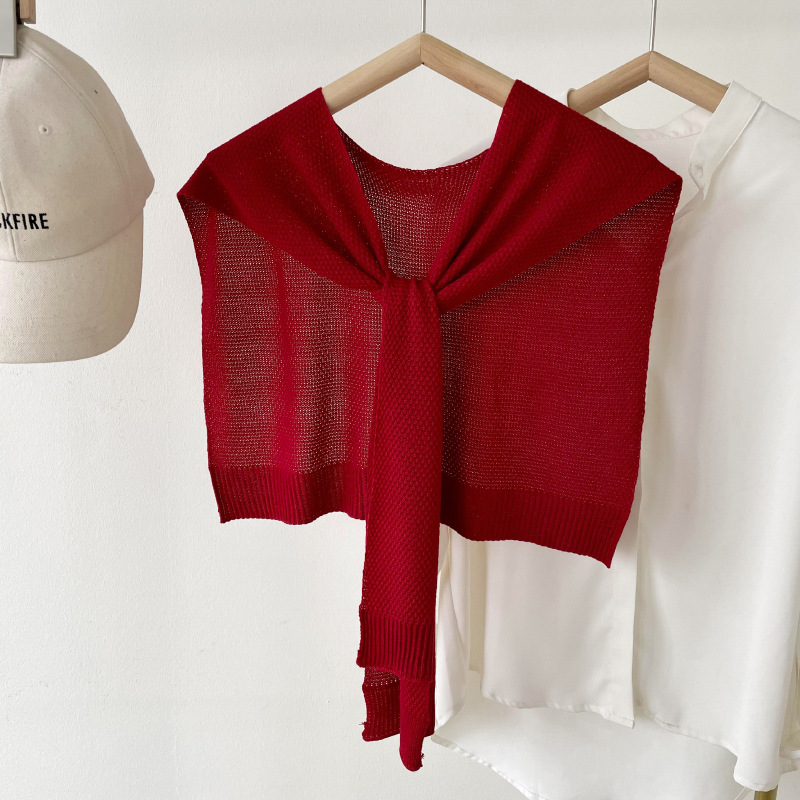 K584 Pure color ice silk knitted shawl for women to wear in spring and autumn office to protect the cervical vertebra collar waistcoat fake collar clo
