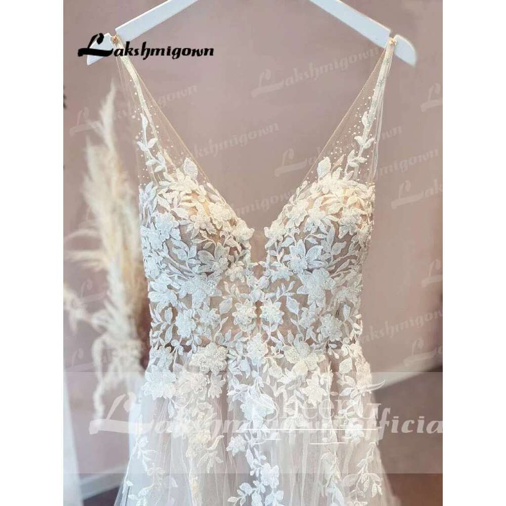 Lakshmigown Unlined Bodice Flowy A Line Tulle Wedding Dress With V Neck Beach Bridal Gown Customized Robe De Mariee
