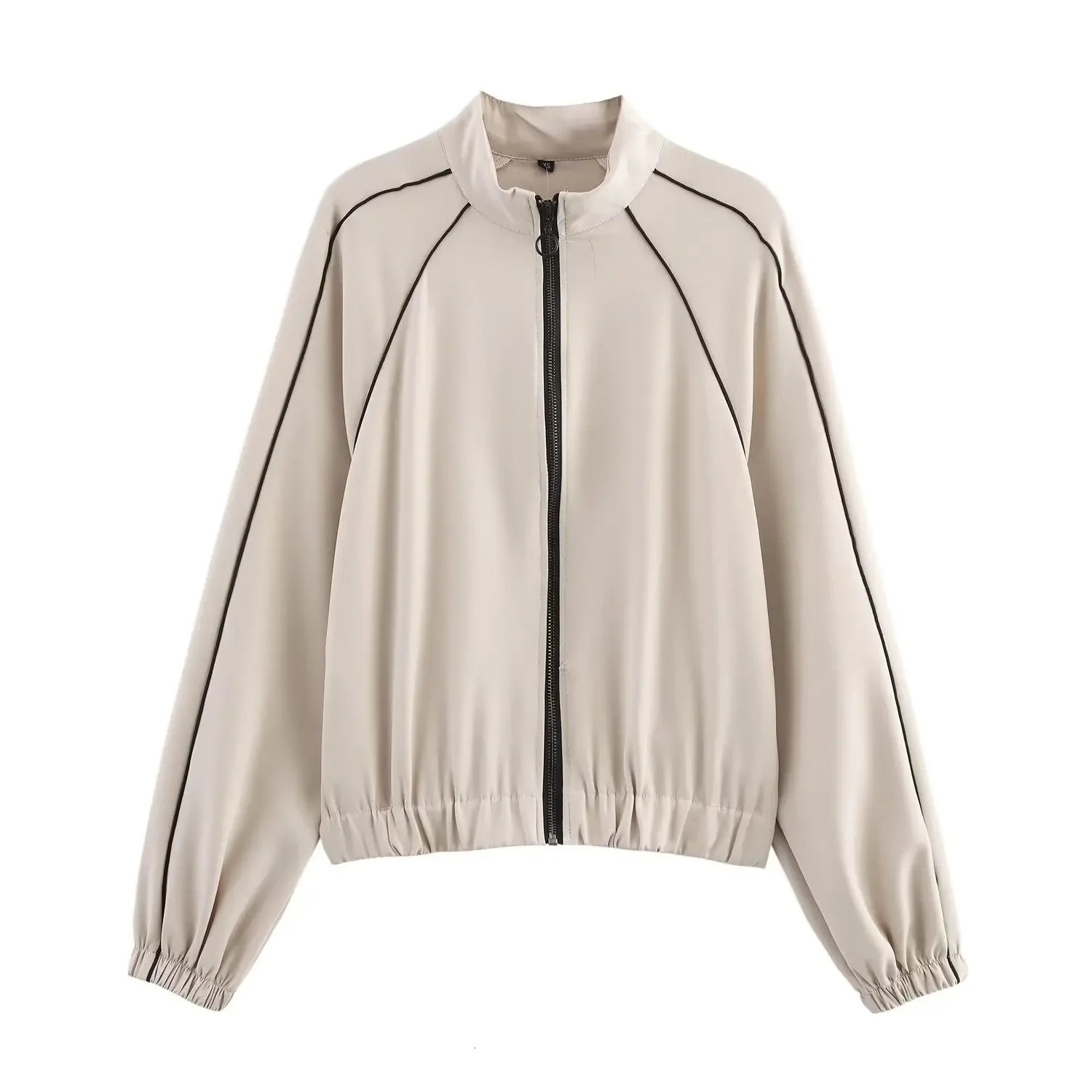 ZBZA Womens Bomber Jacket Mens Set Loose Stand Collar Zipper Long Sleeve Elastic Waist Straight Pants Spring Unique 250427