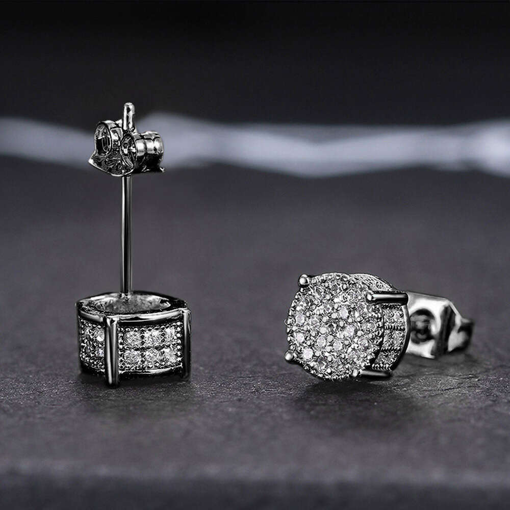 Cao Shi Full Dia Hip Hop Men's With Micro Inlaid Zircon Electroplated Round Earrings