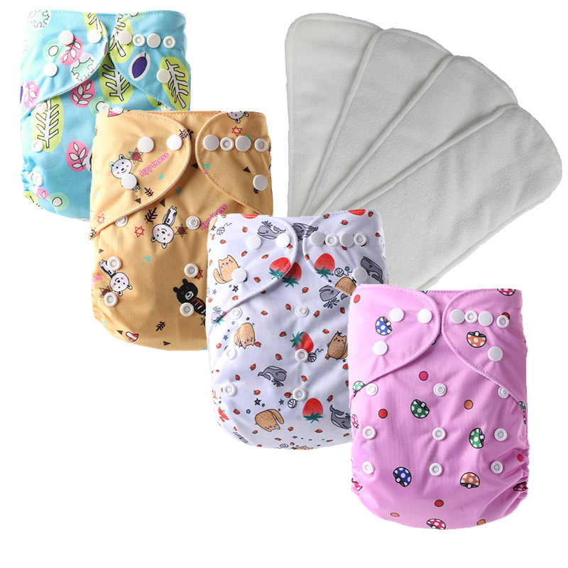 4 Sets Baby Cloth Diaper One Size Fit All 0-3 Years Babys Eco-friendly Printing Customizable Washable Reusable Baby Diaper Nappy Wholesale Pocket Diap