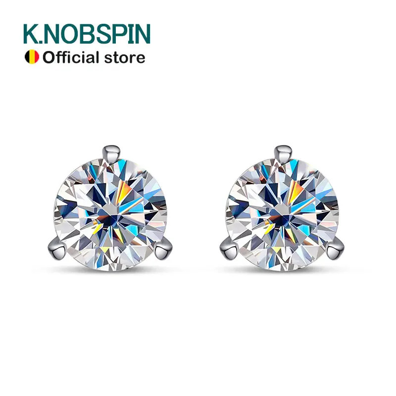 Knobspin D VVS1 Round Earring 3 Prongs Setting Classic Trendy Women Man Fine Jewelry GRA Certified 925 Sliver Earring 250420