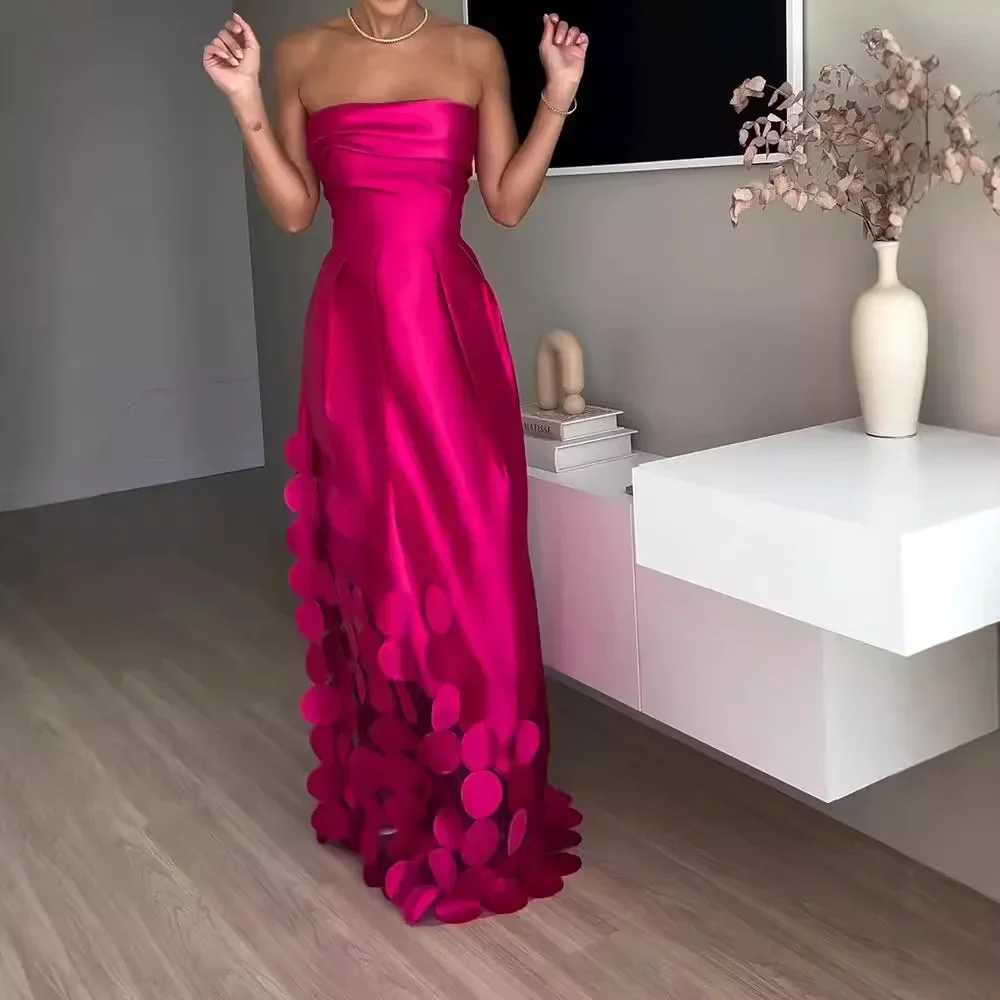 European and American fashion strapless high waisted evening gown womens design sense patchwork satin sexy dress vest W250430