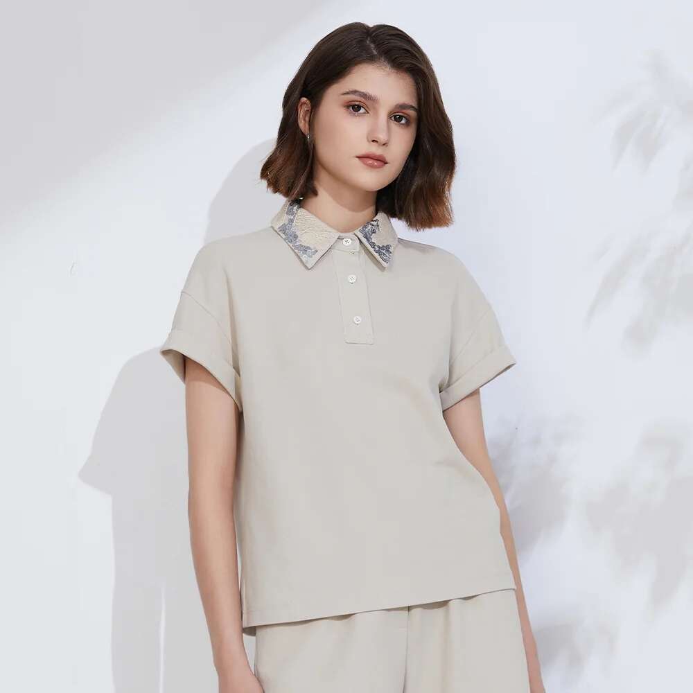 K2374l Cotton Summer Short Sleeved T-Shirt Ladies Clothes Women's Clothing Shirt Collar