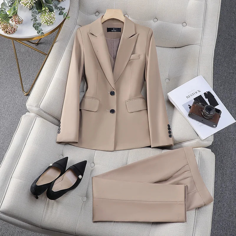 Pink womens suit jacket casual office pants set single chest 2piece graduation wedding dress 250530