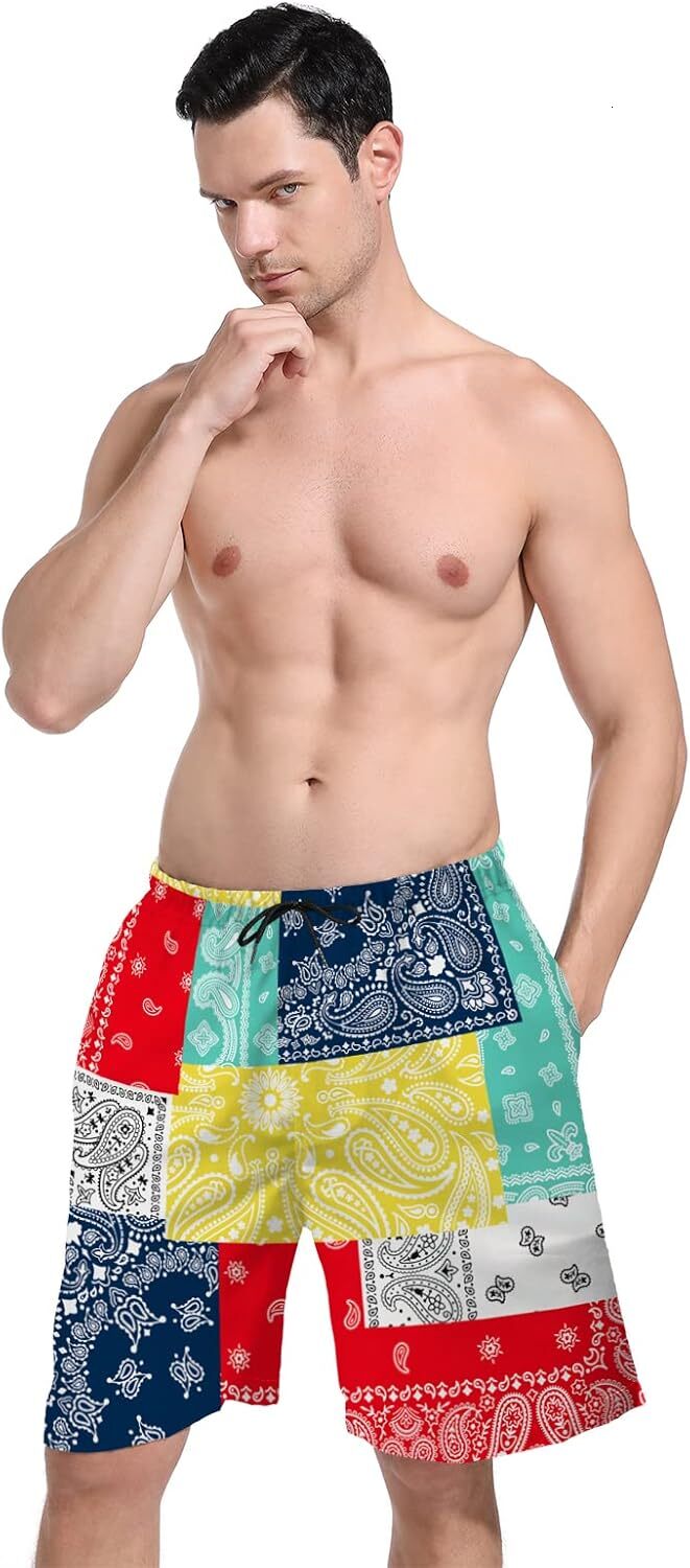 American Flag Mens Swim Trunks Quick Dry Board Shorts with , Breathable Shorts Swimwear Bathing Suits