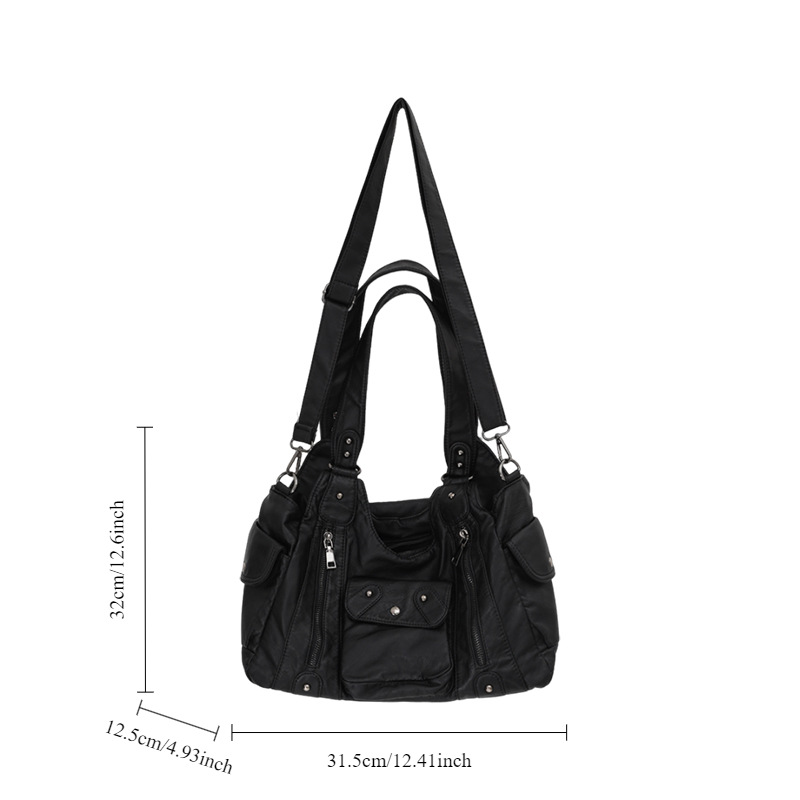 Ladies' fashionable washed and used spicy girl motorcycle bag with large capacity and Japanese and Korean trend multi pocket shoulder bag