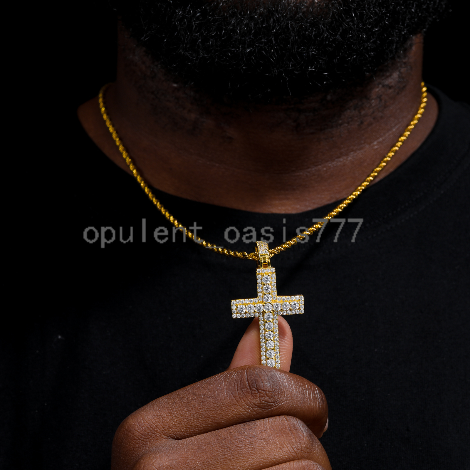 Christian Jewelry Fashion 925 Sterling Silver Lab Grown Moissanite Diamond Iced Out 2 Layers Cross Pendant for Men