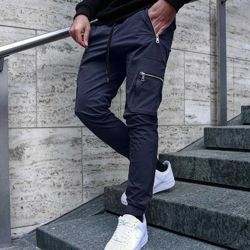 Mens casual edition spring and autumn new styles brushed fashion personalized zipper pocket small foot pencil pants long pants w250430