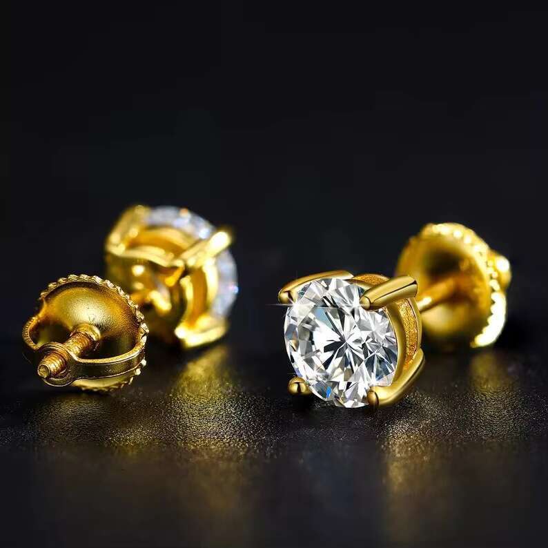 VVS Moissanite Stud Earrings Hiphop 925 Silver Bling Moissanite Diamond Round Cut Moissanite Earrings