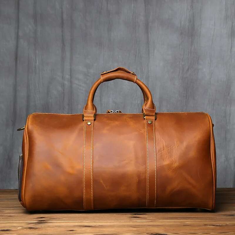 NZPJ Vintage Genuine Men's Travel Original Natural Cowhide Handbag Crazy Horse Leather Crossbody Computer Bag