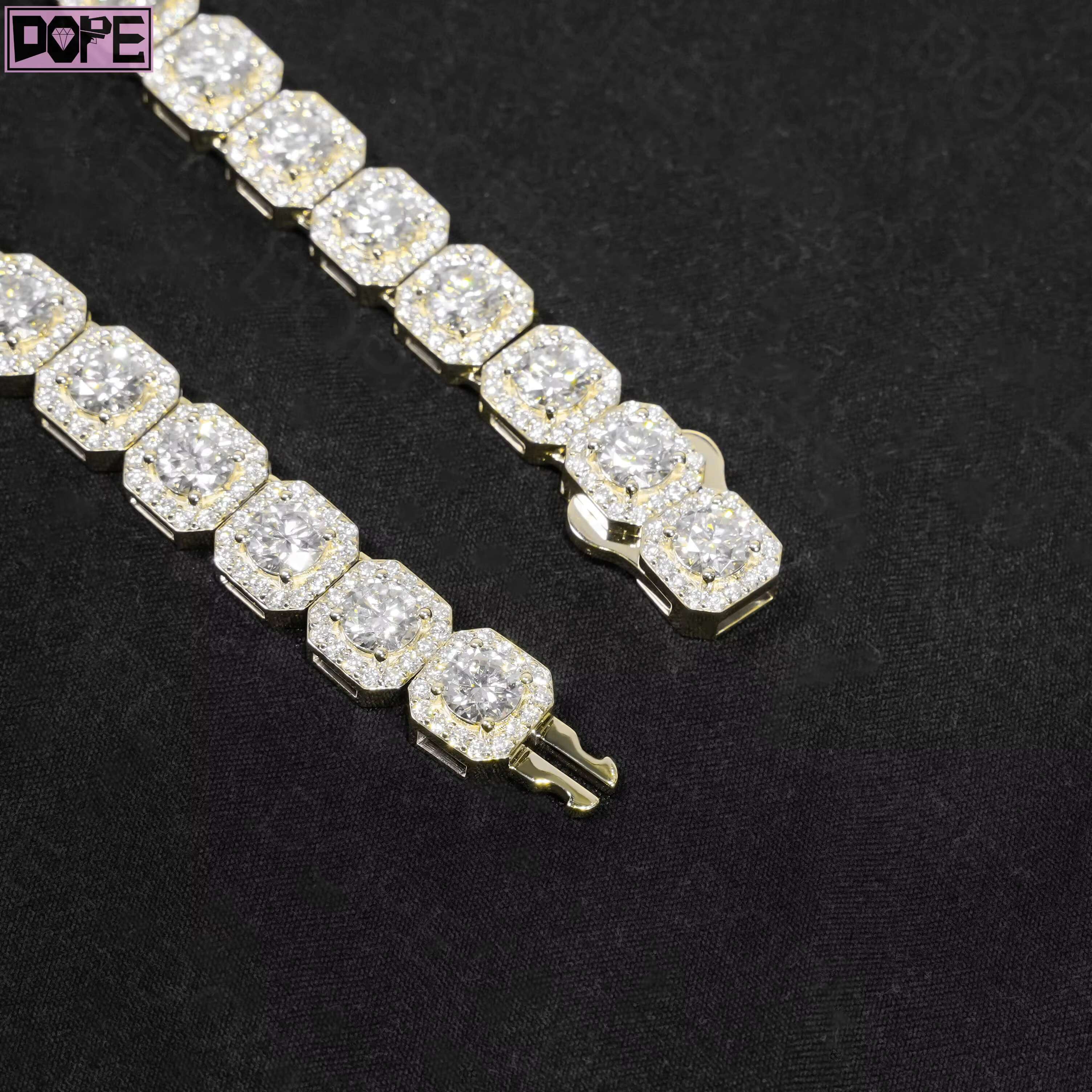10mm Tennis Chain Cluster 925 Sterling Silver Pass Diamond Tester Hiphop Custom Moissanite Tennis Chain