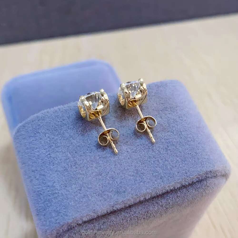 14k Solid Yellow Gold Moissanite Studs Earrings for Women Wedding Gift Fine Jewelry