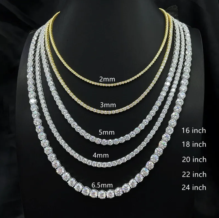 Moissanite necklace men tennis bracelet diamond chain Ice Out silver gold color hiphop Vvs simple classical tennis necklace multi size 3mm -6.5mm