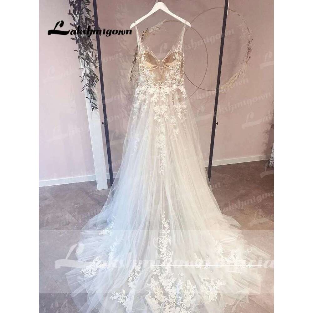 Lakshmigown Unlined Bodice Flowy A Line Tulle Wedding Dress With V Neck Beach Bridal Gown Customized Robe De Mariee