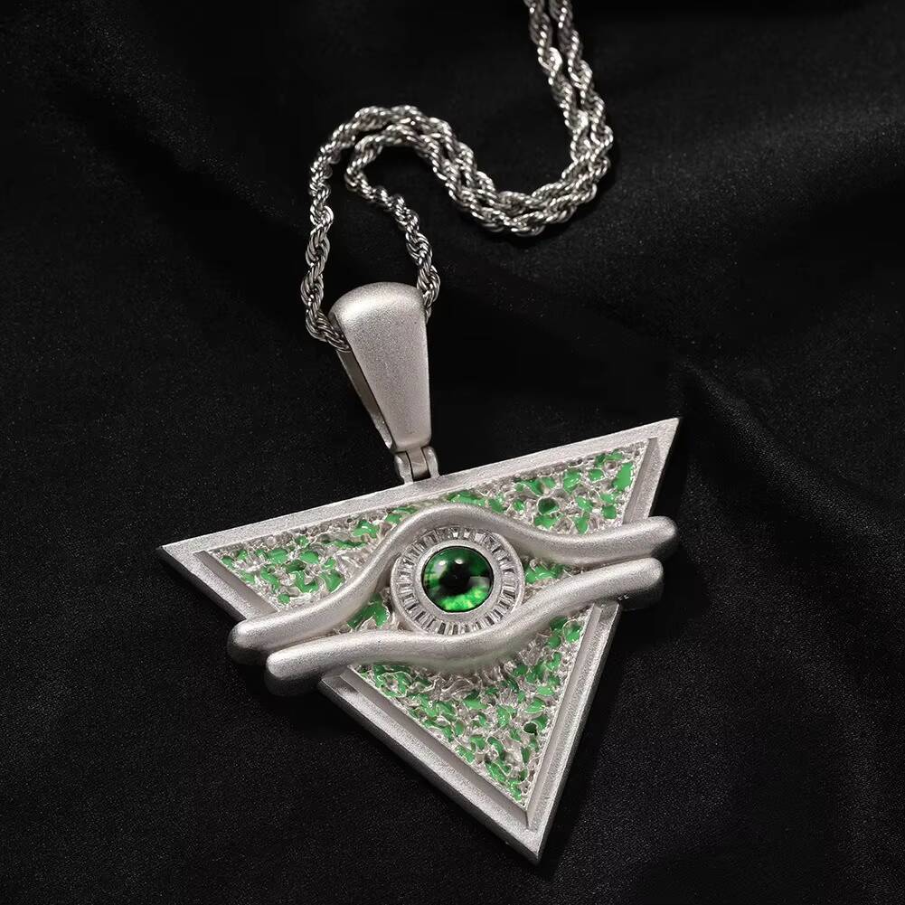 Moissanite Cartoon Yu Gi Charm Necklace Pendant White Gold Plated Brass Green Oil Dropping Metal Millennium Puzzle Zircon Pendant